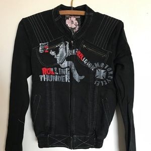 boutique denim moto jacket